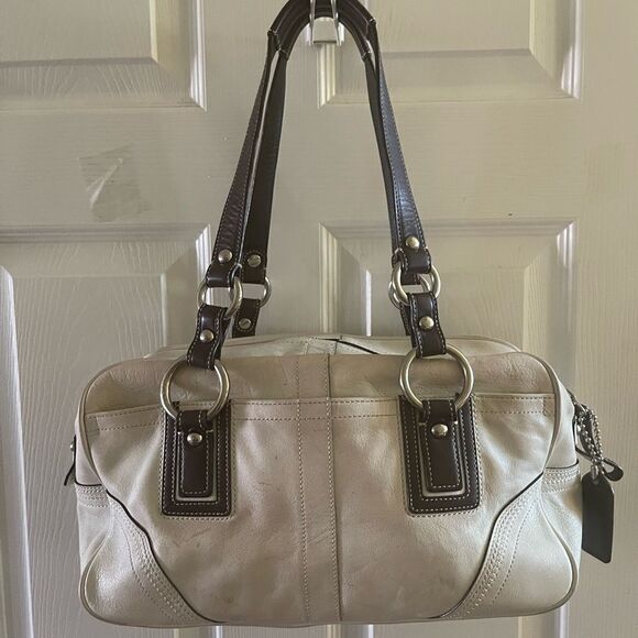 Coach Natural Cowhide Leather Soho satchel Bag off White & Brown K0693-10680 - Picture 1 of 16
